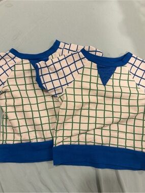 Blue-Trim Grid Print Kids Tee